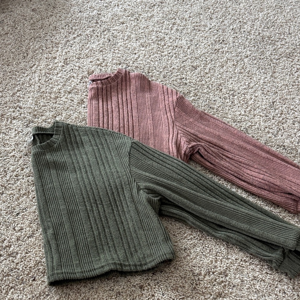 SHEIN Ribbed Cropped Sweaters - Pink and Green